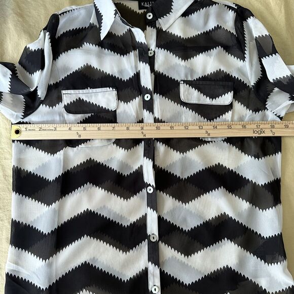 Kalijati White & Black Striped Long Sleeve Blouse Medium M Button Up NWOT - Picture 9 of 11